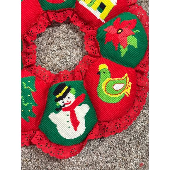Vintage Completed Needlepoint Kit Christmas Wreath Paragon Needle Craft Holiday - Picture 3 of 6